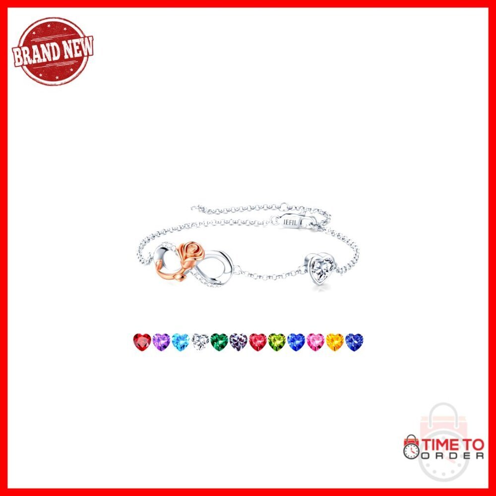Sterling Silver Birthstone Bracelet Adjustable Link Charm Gift